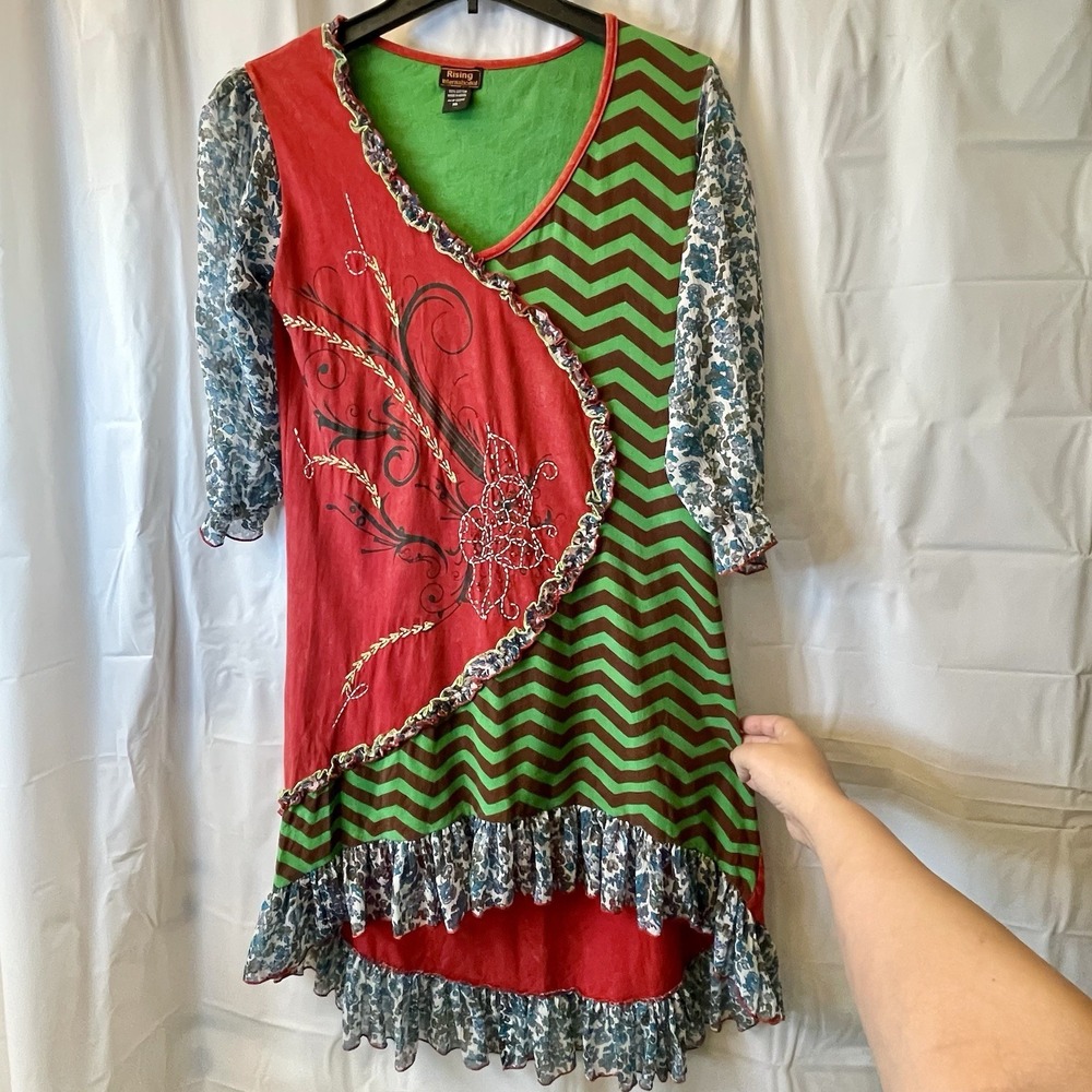 Rising International Women Size XL Dress Handcrafted Boho Hippie Art to Wear